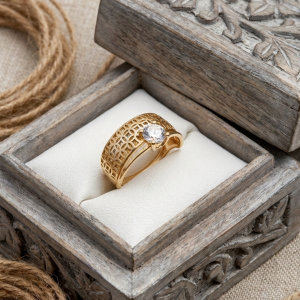 Szeroki pierścionek z kamieniem w szlifie brylantowym R.20 złoto 585