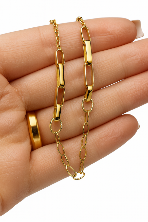 Bransoletka na nogę z ogniwami 3D złoto 585 