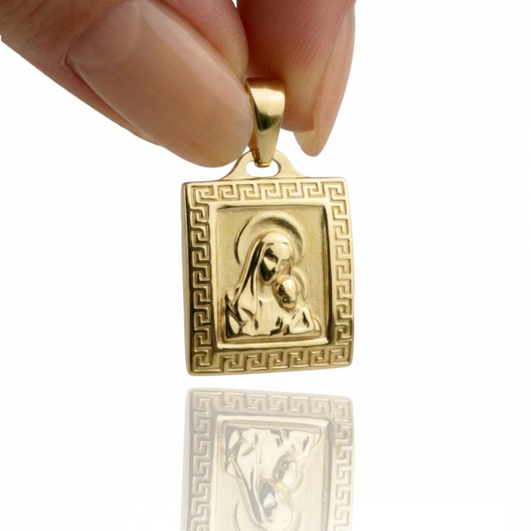 Medalik w formie kwadratu Matka Boska z Dzieciątkiem złoto 585