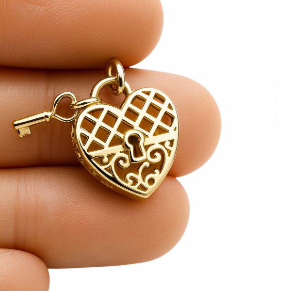 Przewieszka serce 3D ażurowe z kluczem złoto 585 