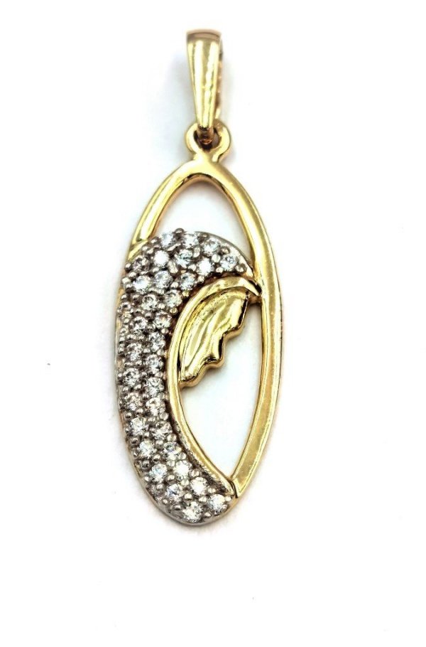 Medalik owal Fatima kryształowa złoto 585 
