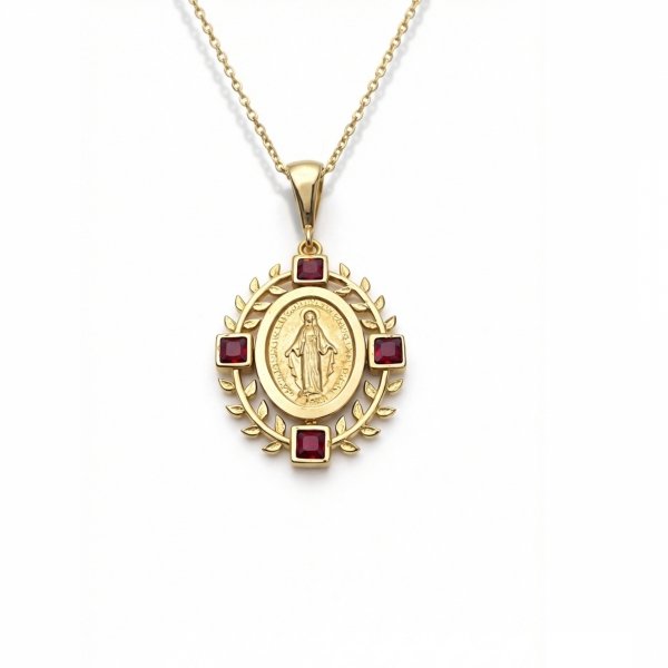 Zawieszka cudowny medalik z rubinowymi kamieniami złoto 585 