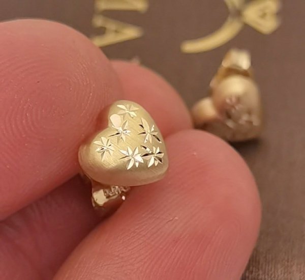 Kolczyki serca 3D gwiazdki złoto 585