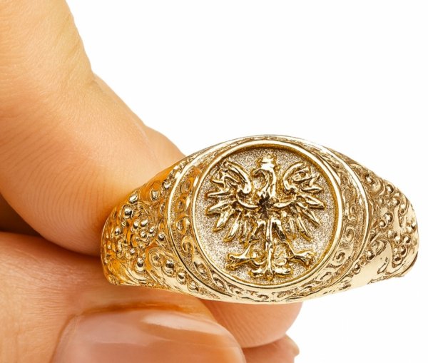 Sygnet grawer florystyczny z orłem R.26 złoto 585