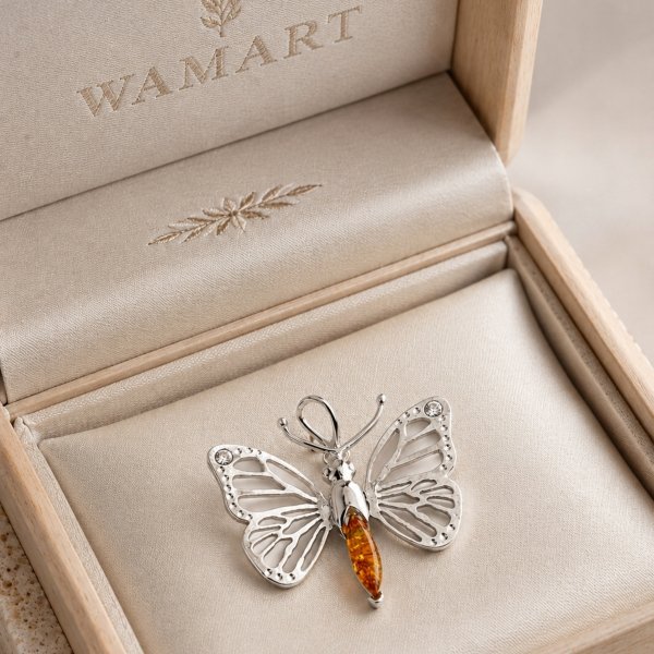 Wisior motyl z bursztynem naturalnym srebro 925 