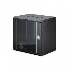 Szafa sieciowa wisząca jednosekcyjna DIGITUS Dynamic 19 12U, 600x450, drzwi szyba, czarny, niezmontowana, 60kg