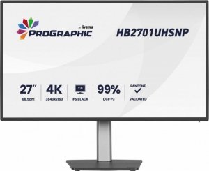 IIYAMA Monitor komputerowy  27 cali ProGraphic HB2701UHSNP-B1 4K,IPS BLACK 2.0,450cd,VESA USB-c dock(PD:96W),HDMI,DP,DAISY/CHAIN,4xUSB,RJ45,3000:1,sRGB:100%,DCI-P3:99%,KV