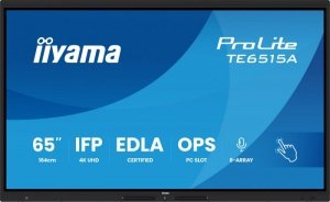 IIYAMA Monitor interaktywny 65 cali TE6515A-B2AG VA,4K,40pkt,550cd,DeepContrast-IR+,     HDMI x2,DP,USB-C, 2 x 20W, OPS Slot x1, 5xUSB, 2xRJ45,8-Array,EDLA,