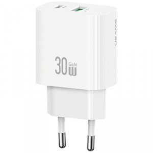 USAMS Ładowarka sieciowa 30W 1xUSB-C 1xUSB-A Fast charging Biała
