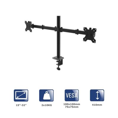 Uchwyt biurkowy na dwa monitory Akyga AK-MB-02 ramiona 2x10kg VESA 75x75mm / 100x100mm 15-32 cale