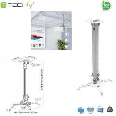 Ramię do projektora Techly 55-90 cm. 13,5kg, sufitowe, srebrne