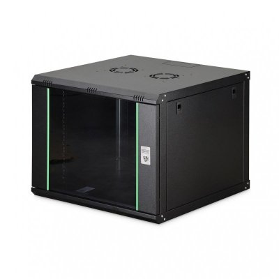 Szafa sieciowa wisząca jednosekcyjna DIGITUS Dynamic 19" 9U, 600x600, drzwi szyba, czarny, niezmontowana, 60kg