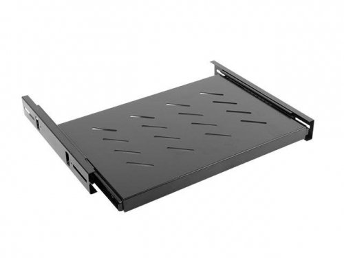 Półka do szaf wysuwana 19 cali 600mm czarna Lanberg (1U 465X350mm udźwig do 60kg, montaż 4-punktowy)