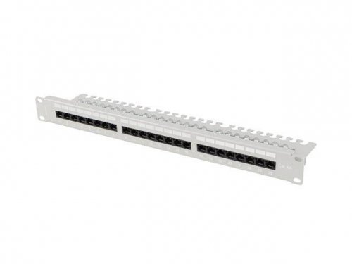 Patch panel 24 Lanberg port 1U 19 cali kat.6a UTP z organizerem kablowym szary