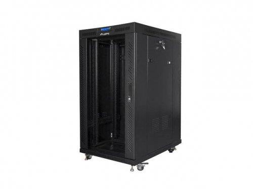 Szafa instalacyjna Rack stojąca 19 cali 22U 800x1000 czarna drzwi szklane LCD Lanberg (flat pack) V2