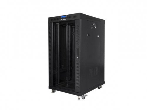 Szafa instalacyjna Rack stojąca 19 cali 22U 600x600 czarna drzwi szklane LCD Lanberg (flat pack)