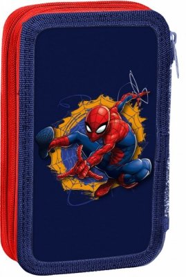 Kids Euroswan Piórnik dwukomorowy z wyposażeniem Spiderman czerwony-niebieski