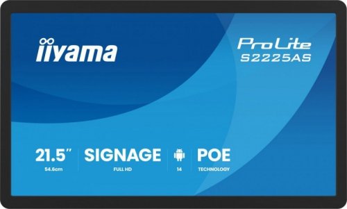 IIYAMA Monitor komputerowy  21.5 cala ProLite S2225AS-B1 IPS,FHD,A14,24/7,RJ45,500cd2, USB-C,2x5W,iiSignage, WI-FI