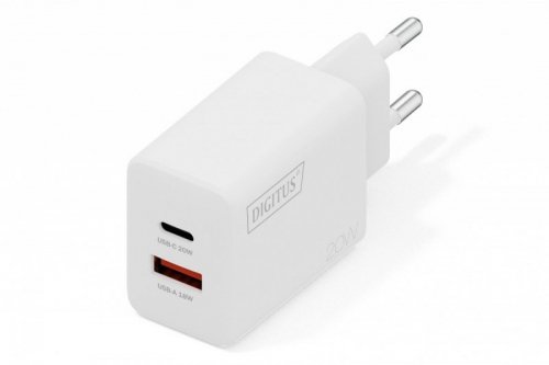 Digitus Ładowarka sieciowa/zasilacz USB 20W, 1x USB-C, 1x USB-A, biała