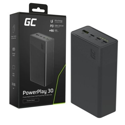 Green Cell Powerbank 30 000mAh, 22.5W, 4 porty, czarny