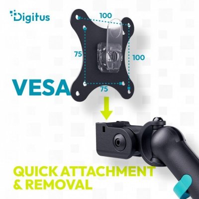 Digitus Ramię biurkowe podwójne z zaciskiem i sprężyną mechaniczną 2x LCD max. 35" obciążenie 2x10kg, VESA: 75x75, 100x100, czarne