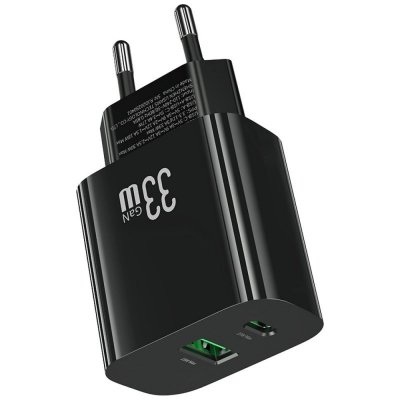 USAMS Ładowarka sieciowa T65 33W Fast Charging 1xUSB-C 1xUSB-A czarna