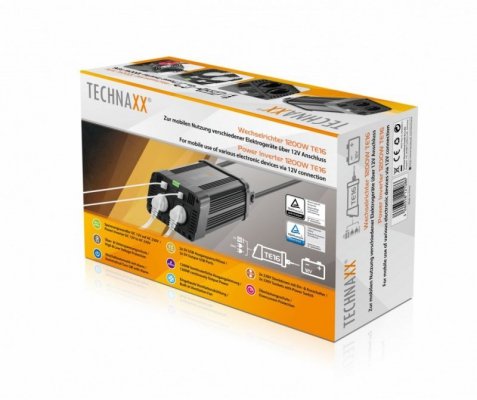 Technaxx Deutschland GmbH & Co. KG TE16 Przetwornica (falownik) o mocy ciągłej 1.200W (2x VAC 230V / 2x USB)