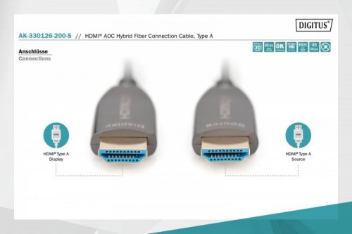 Digitus Kabel połączeniowy hybrydowy AOC HDMI 2.1 Ultra High Speed 8K/60Hz UHD HDMI A/HDMI A M/M 20m Czarny