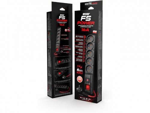 Acar Listwa zasilająca F5 Power 10m 16A (5 gniazd) Czarna