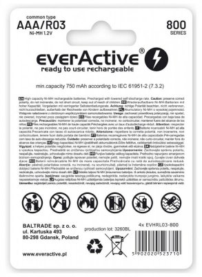 everActive Akumulatory paluszki R03/AAA 800 mAH blister 4 szt.