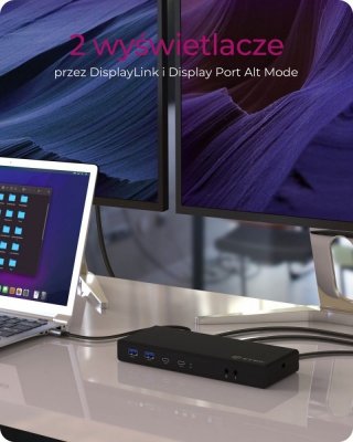 IcyBox Stacja dokująca IB-DK2245AC 13w1, 2xDP,2xHDI,USB, LAN, USB-C, PD do 60W