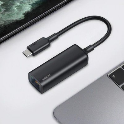 AUKEY CB-A30 aluminiowa karta sieciowa USB-C Gigabit 10/100/1000 Mbps RJ45 | 1 Gb/s | USB 3.0 Typ C | diody LED