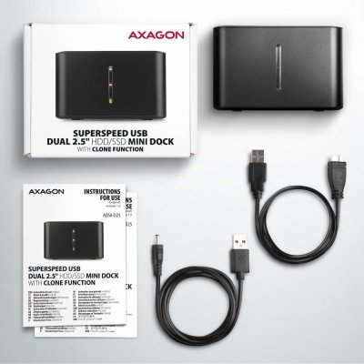 AXAGON MINI stacja dokująca ADSA-D25, USB 3.2 Gen 1 - 2x SATA 6G 2.5 cali SSD/HDD CLONE