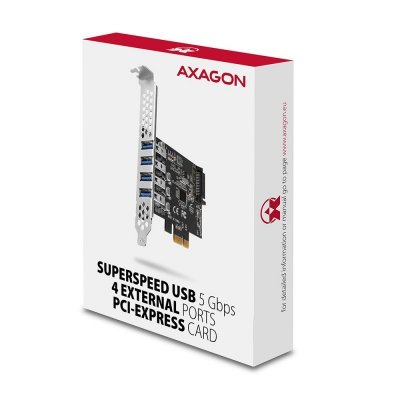 AXAGON Kontroler PCEU-43RS PCIe 4x port USB 3.2 GEN 1, UASP VIA, 15-pin SATA zasilacz