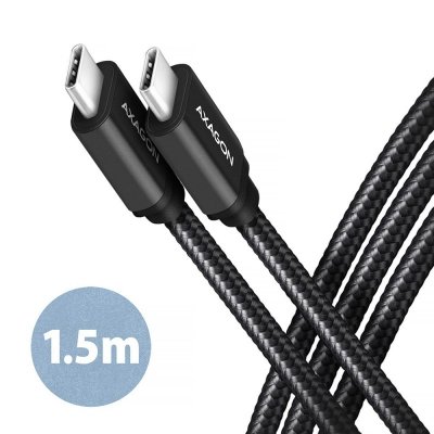 AXAGON Kabel BUCM3-CM15AB USB-C  USB-C, 1.5m, PD 60W, 3A, ALU, oplot Czarny
