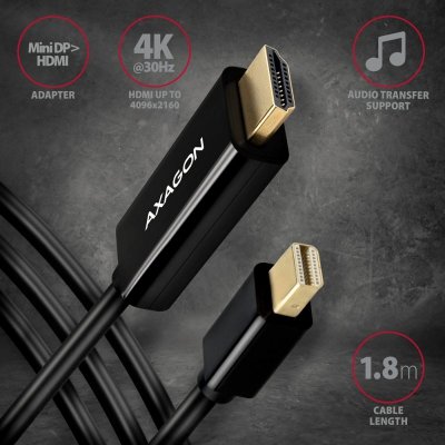 AXAGON Konwerter/kabel aktywny RVDM-HI14C2  Mini DP &gt; HDMI 1.4 kabel 1.8m4K/30Hz