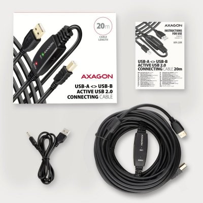 AXAGON ADR-220B USB 2.0 A-M -&gt; B-M aktywny kabel połączeniowy/wzmacniacz 20m