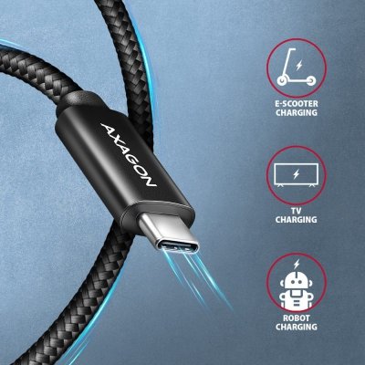 AXAGON BUCM2-CM25AB Kabel USB-C - USB-C, 2.5m 5A charging, ALU, 240W PD, oplot, USB2.0