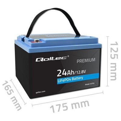 Qoltec Akumulator LiFePO4 Litowo-Żelazowo-Fosforanowy | 12.8V | 24Ah |  307.2Wh | BMS
