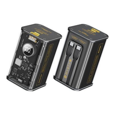 WEKOME Powerbank 20000 mAh Super Fast Charging z wbudowanym kablem USB-C PD 20W &amp; Lightning + USB-A QC3.0 22.5W Czarny