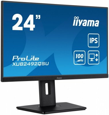 IIYAMA Monitor 23.8 cala ProLite XUB2492QSU-B1 IPS,QHD,USB-C,100Hz,3xUSB(3.2),HDMI,DP  300cd/m2,FreeSync,2x2W,HAS(150mm),PIVOT