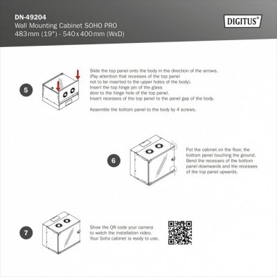 Digitus Szafa sieciowa wisząca 19 cali 9U, SOHO PRO 460 x 540 x 400 mm, nośność 60kg, drzwi szyba, niezłożona, Szara