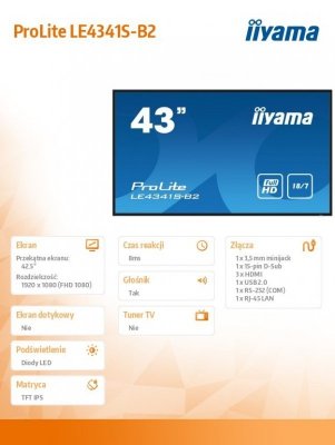 IIYAMA Monitor wyświetlacz, digital signage 42.5 cala ProLite LE4341S-B2 