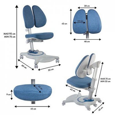 Ergo Office Krzesło ergonomiczne dla dzieci ER-484N regulowany zagłówek, regulowana wysokość, max 75kg.