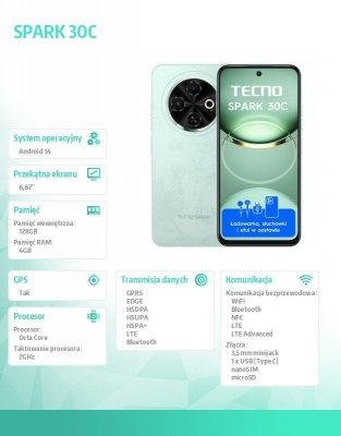 TECNO Smartfon Spark 30C 4/128 Magic Skin Green
