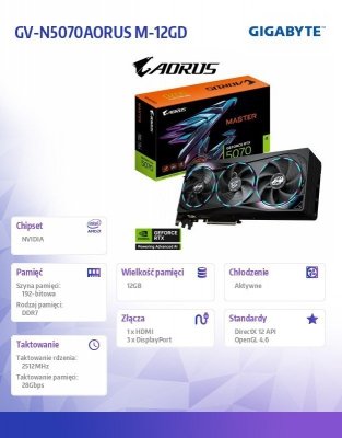 Gigabyte Karta graficzna RTX 5070 AORUS MASTER 12GB GDDR7 192bit HDMI/DP