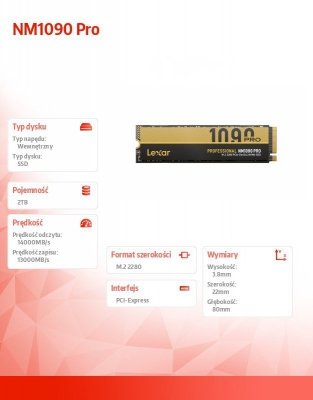 Lexar Dysk SSD NM1090 Pro 2TB Gen5 14000/13000 Radiator