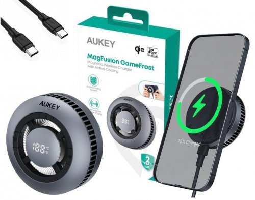 AUKEY LC-G10 chłodząca ładowarka bezprzewodowa MagSafe Qi2 15W USB-C