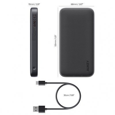 AUKEY PB-Y46 Power Bank | 10000 mAh | 15W | 2xUSB | LED | kabel USB-C