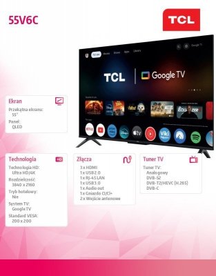 TCL Telewizor LED 55 cali 55V6C